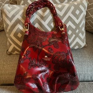 CUOIERIA FIORENTINA Italian Leather Handmade Purse. Floral Pattern. Red.
